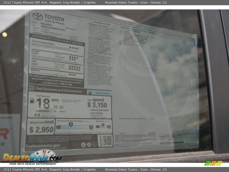 2013 Toyota 4Runner SR5 4x4 Magnetic Gray Metallic / Graphite Photo #10