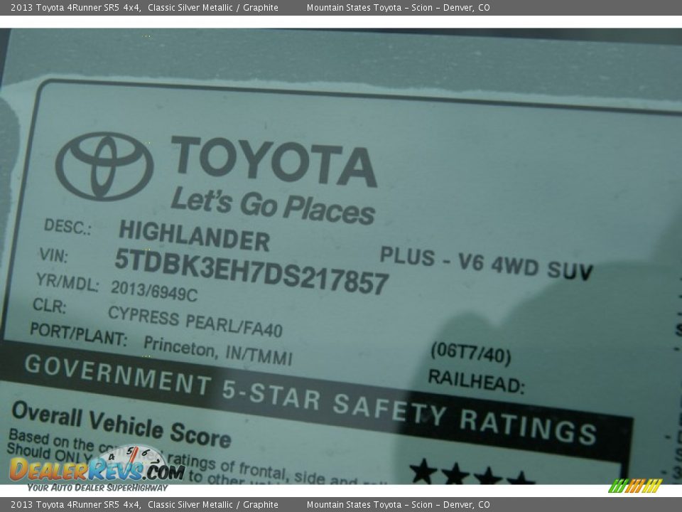 2013 Toyota 4Runner SR5 4x4 Classic Silver Metallic / Graphite Photo #11