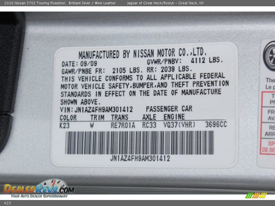 Nissan Color Code K23 Brilliant Silver