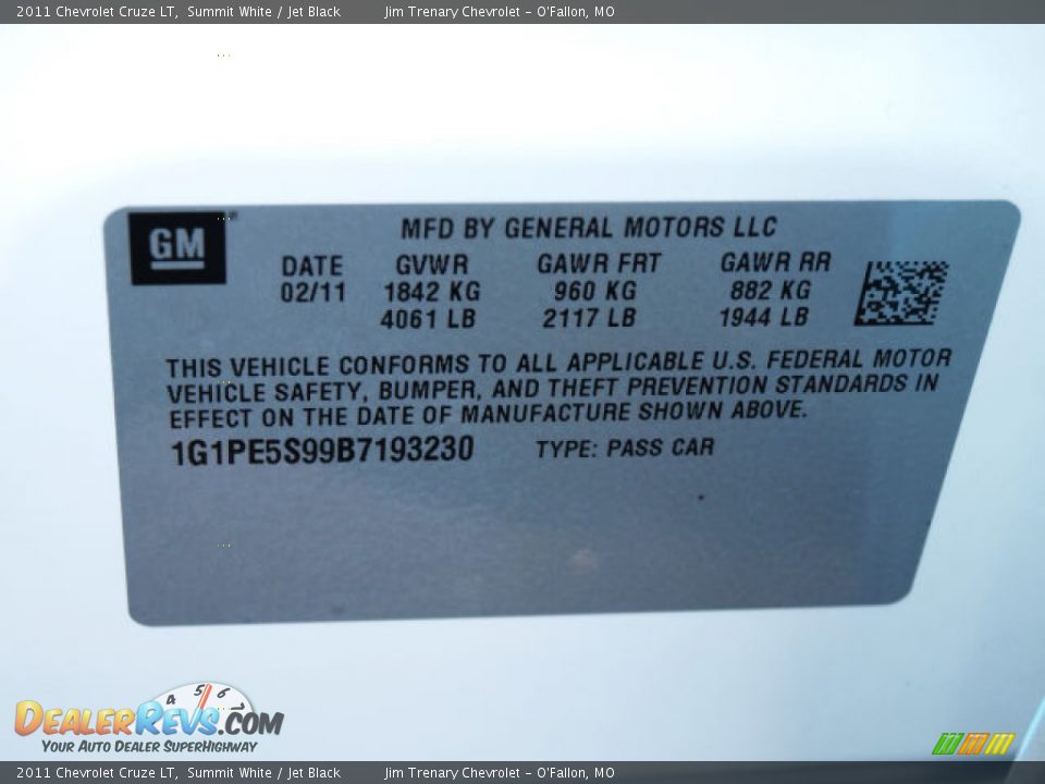 2011 Chevrolet Cruze LT Summit White / Jet Black Photo #17