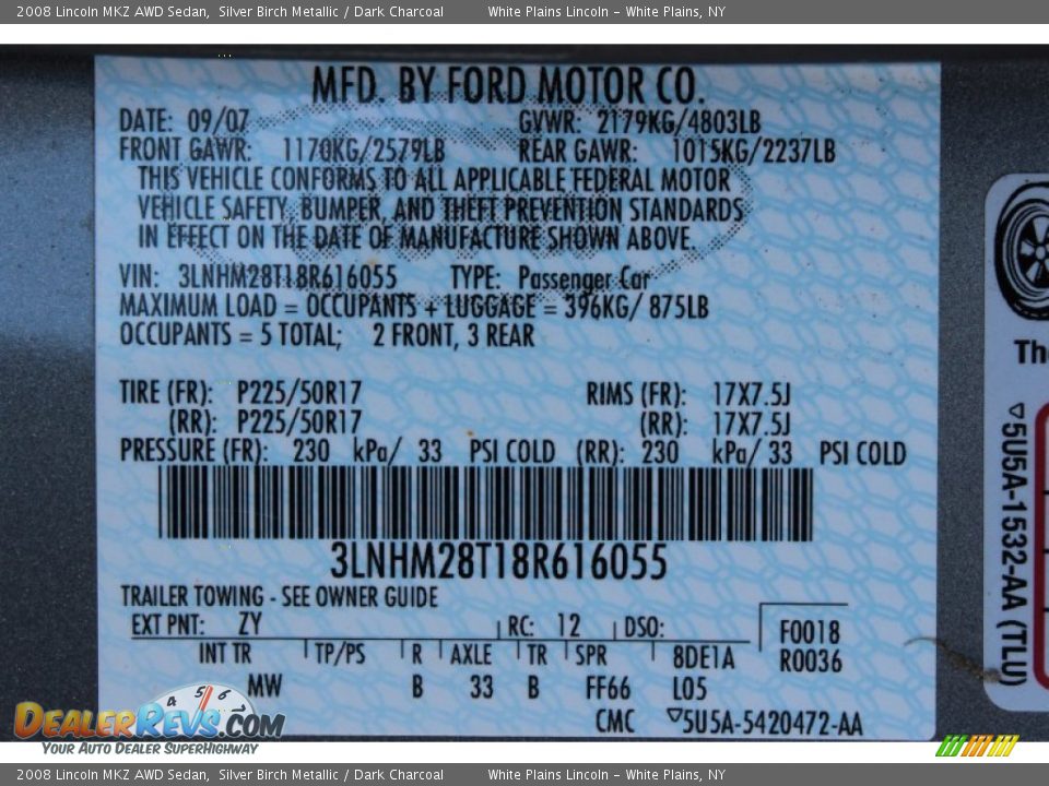 2008 Lincoln MKZ AWD Sedan Silver Birch Metallic / Dark Charcoal Photo #26