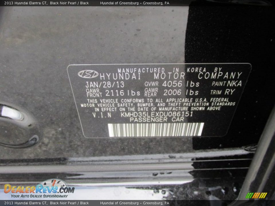 2013 Hyundai Elantra GT Black Noir Pearl / Black Photo #10