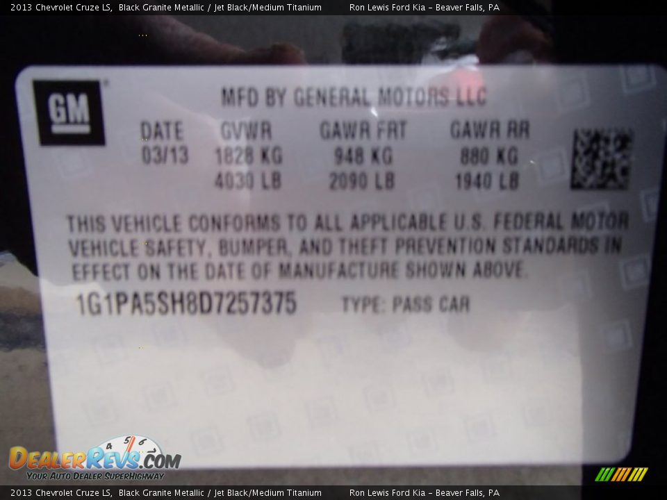 2013 Chevrolet Cruze LS Black Granite Metallic / Jet Black/Medium Titanium Photo #20
