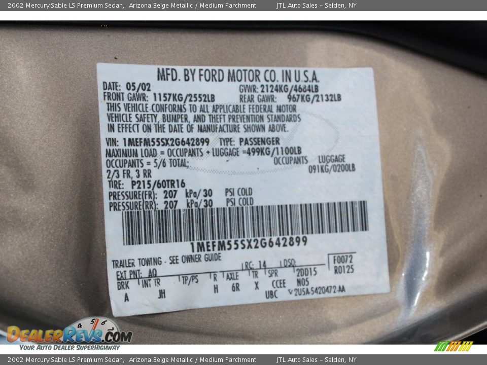 2002 Mercury Sable LS Premium Sedan Arizona Beige Metallic / Medium Parchment Photo #20