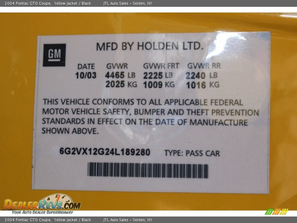 2004 Pontiac GTO Coupe Yellow Jacket / Black Photo #19