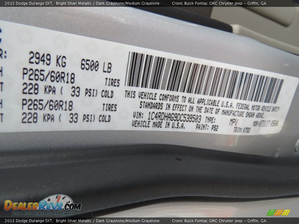 2013 Dodge Durango SXT Bright Silver Metallic / Dark Graystone/Medium Graystone Photo #17