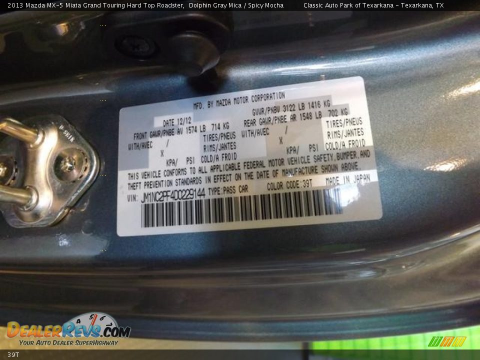 Mazda Color Code 39T Dolphin Gray Mica