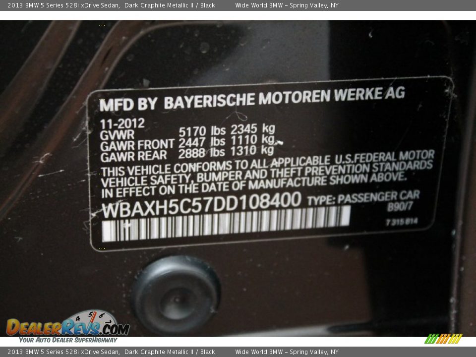 2013 BMW 5 Series 528i xDrive Sedan Dark Graphite Metallic II / Black Photo #16