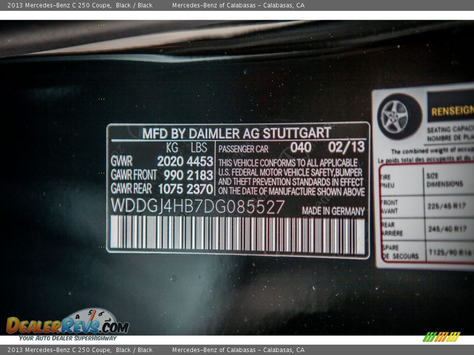 2013 Mercedes-Benz C 250 Coupe Black / Black Photo #7