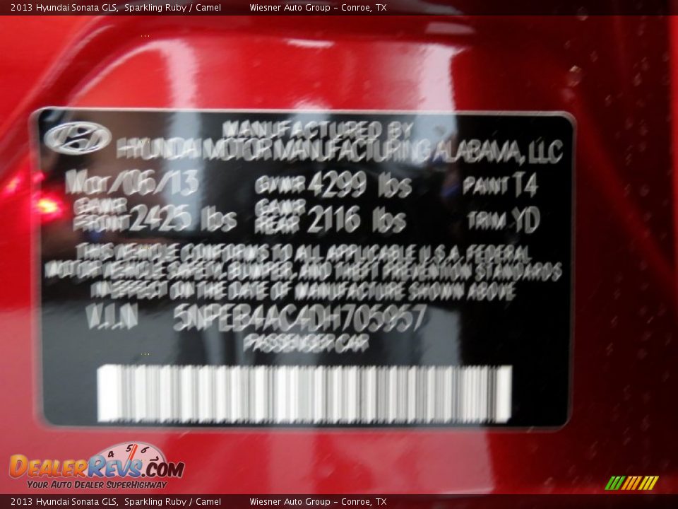 2013 Hyundai Sonata GLS Sparkling Ruby / Camel Photo #6