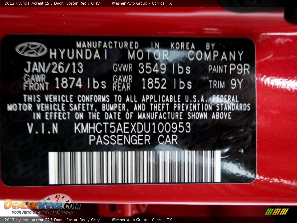 2013 Hyundai Accent GS 5 Door Boston Red / Gray Photo #6