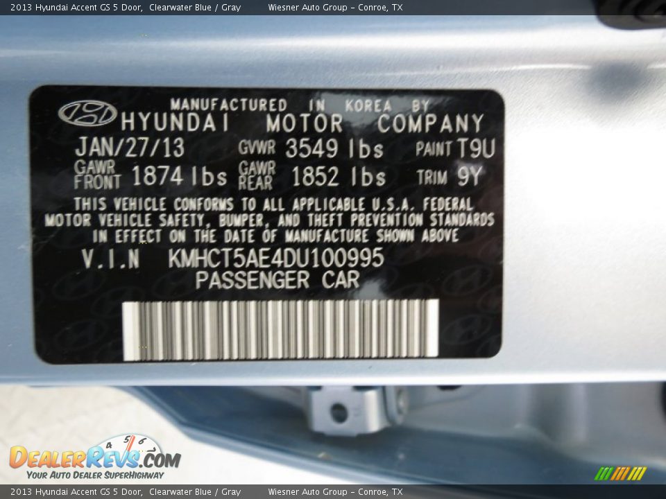 2013 Hyundai Accent GS 5 Door Clearwater Blue / Gray Photo #6
