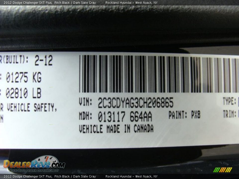 2012 Dodge Challenger SXT Plus Pitch Black / Dark Slate Gray Photo #30