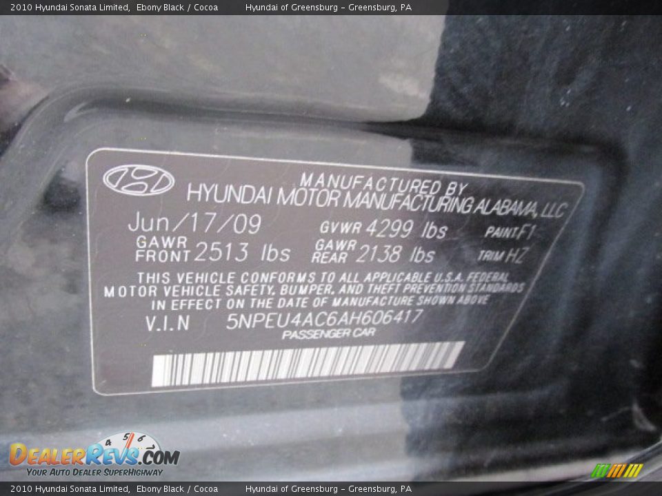 2010 Hyundai Sonata Limited Ebony Black / Cocoa Photo #23