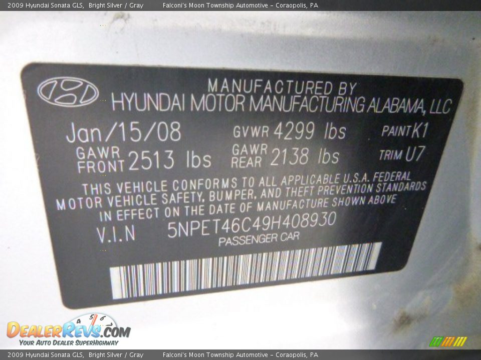 2009 Hyundai Sonata GLS Bright Silver / Gray Photo #24