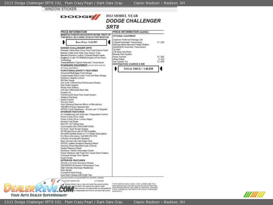 2013 Dodge Challenger SRT8 392 Window Sticker Photo #32