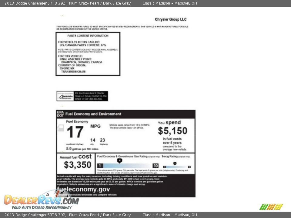 2013 Dodge Challenger SRT8 392 Window Sticker Photo #33