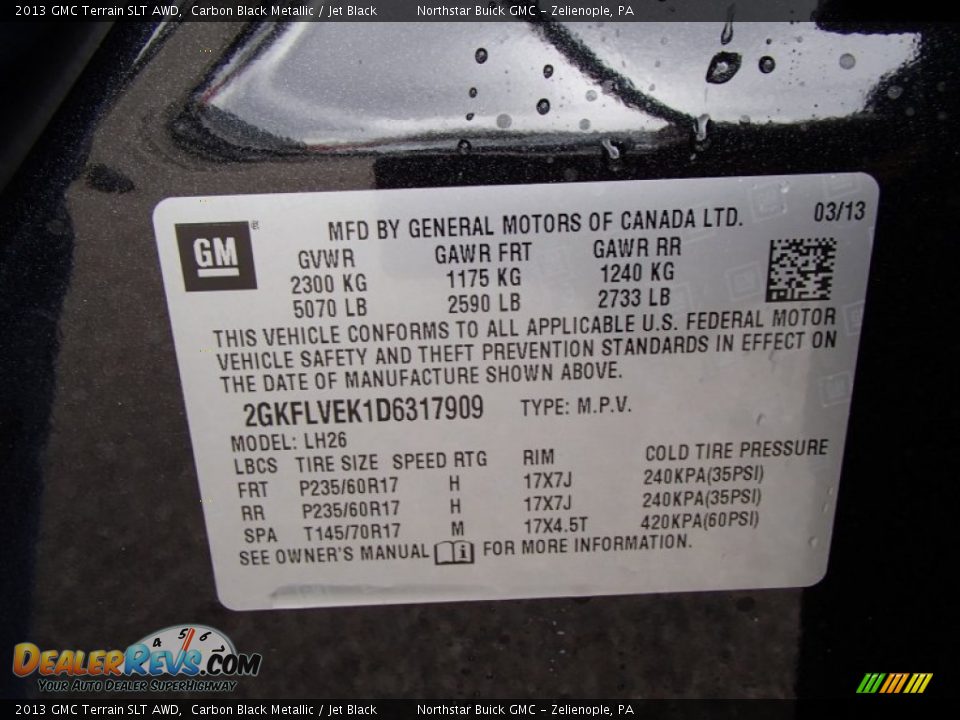 2013 GMC Terrain SLT AWD Carbon Black Metallic / Jet Black Photo #20
