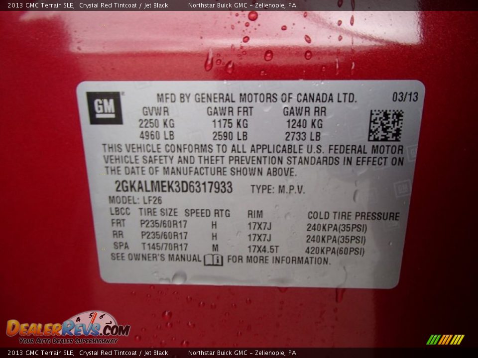 2013 GMC Terrain SLE Crystal Red Tintcoat / Jet Black Photo #20