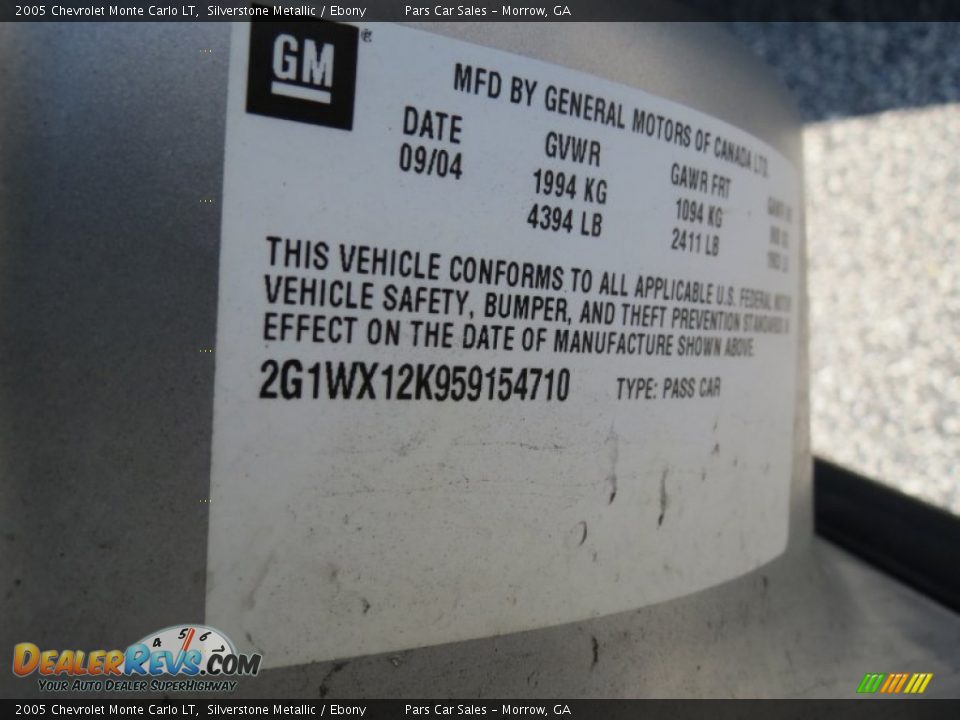 2005 Chevrolet Monte Carlo LT Silverstone Metallic / Ebony Photo #13