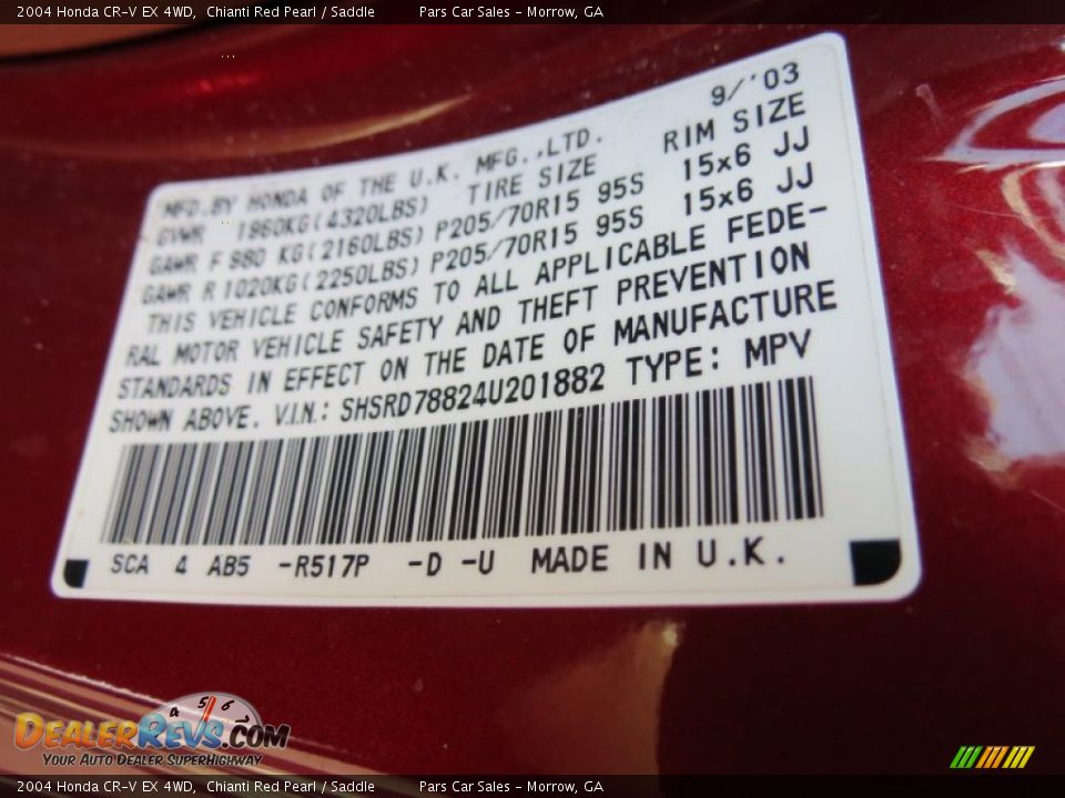 2004 Honda CR-V EX 4WD Chianti Red Pearl / Saddle Photo #15