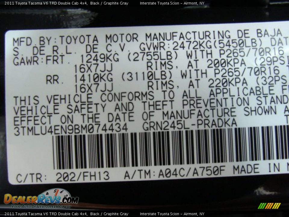 2011 Toyota Tacoma V6 TRD Double Cab 4x4 Black / Graphite Gray Photo #25