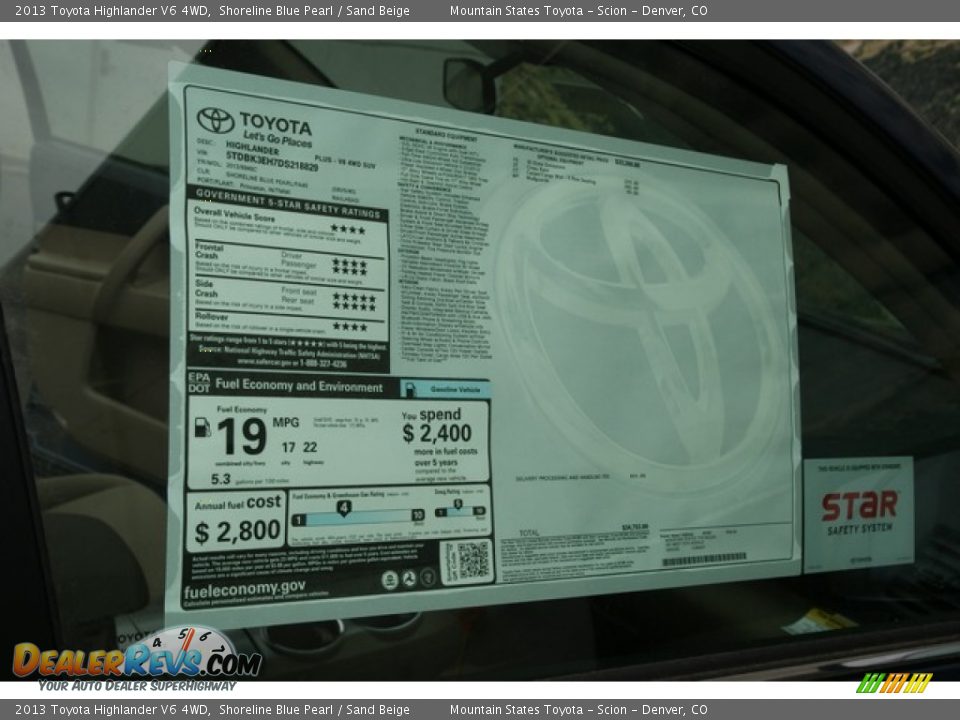 2013 Toyota Highlander V6 4WD Shoreline Blue Pearl / Sand Beige Photo #10