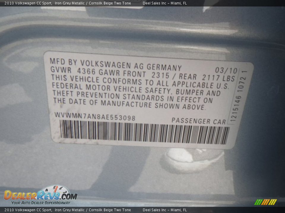 2010 Volkswagen CC Sport Iron Grey Metallic / Cornsilk Beige Two Tone Photo #14