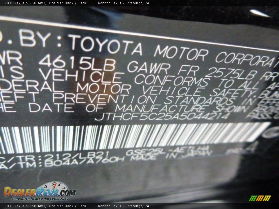 2010 Lexus IS 250 AWD Obsidian Black / Black Photo #20