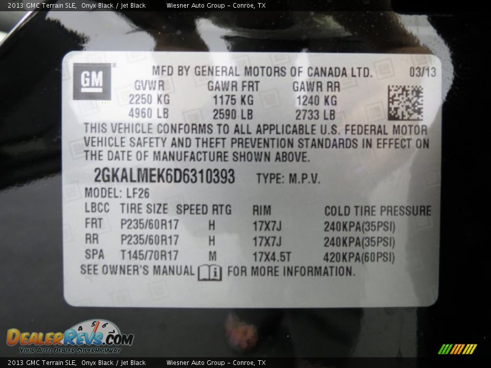 2013 GMC Terrain SLE Onyx Black / Jet Black Photo #6