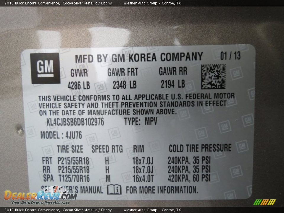 2013 Buick Encore Convenience Cocoa Silver Metallic / Ebony Photo #6