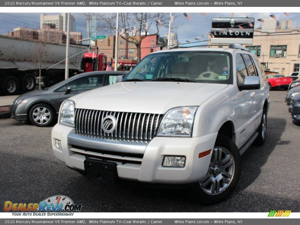2010 Mercury Mountaineer V6 Premier AWD White Platinum Tri-Coat Metallic / Camel Photo #1