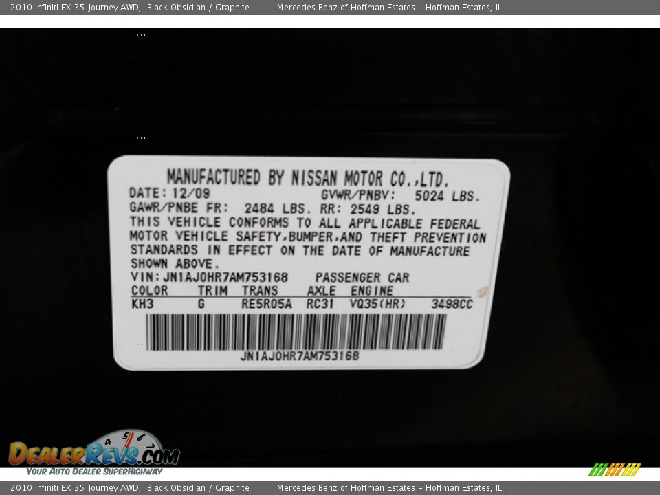 2010 Infiniti EX 35 Journey AWD Black Obsidian / Graphite Photo #33
