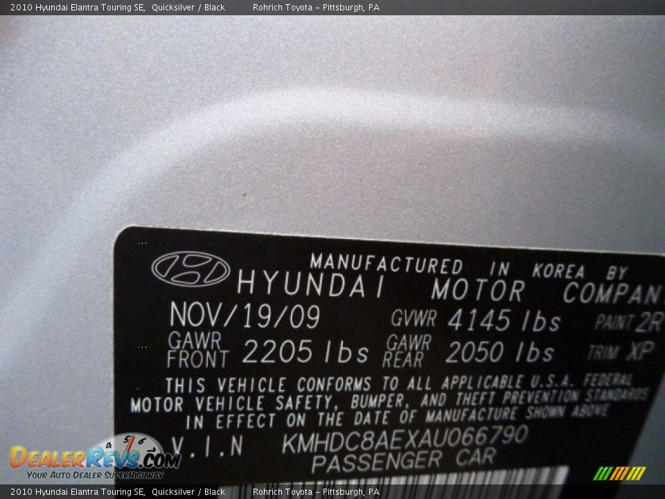 2010 Hyundai Elantra Touring SE Quicksilver / Black Photo #20