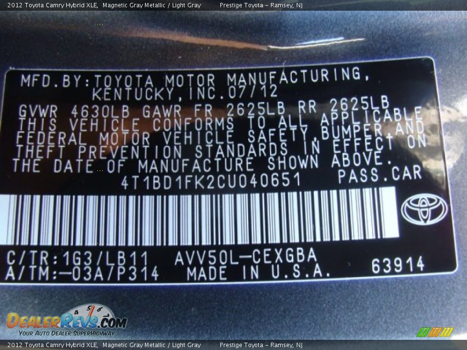 2012 Toyota Camry Hybrid XLE Magnetic Gray Metallic / Light Gray Photo #15