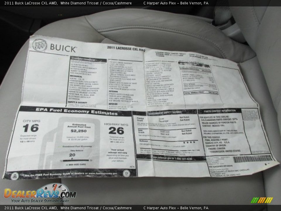 2011 Buick LaCrosse CXL AWD White Diamond Tricoat / Cocoa/Cashmere Photo #23