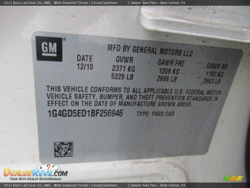 2011 Buick LaCrosse CXL AWD White Diamond Tricoat / Cocoa/Cashmere Photo #24