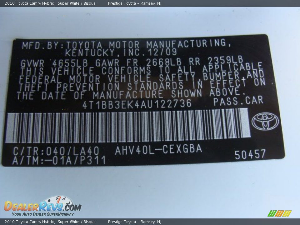 2010 Toyota Camry Hybrid Super White / Bisque Photo #15