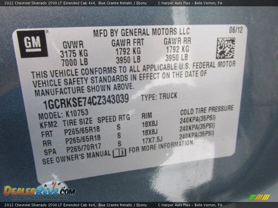 2012 Chevrolet Silverado 1500 LT Extended Cab 4x4 Blue Granite Metallic / Ebony Photo #24