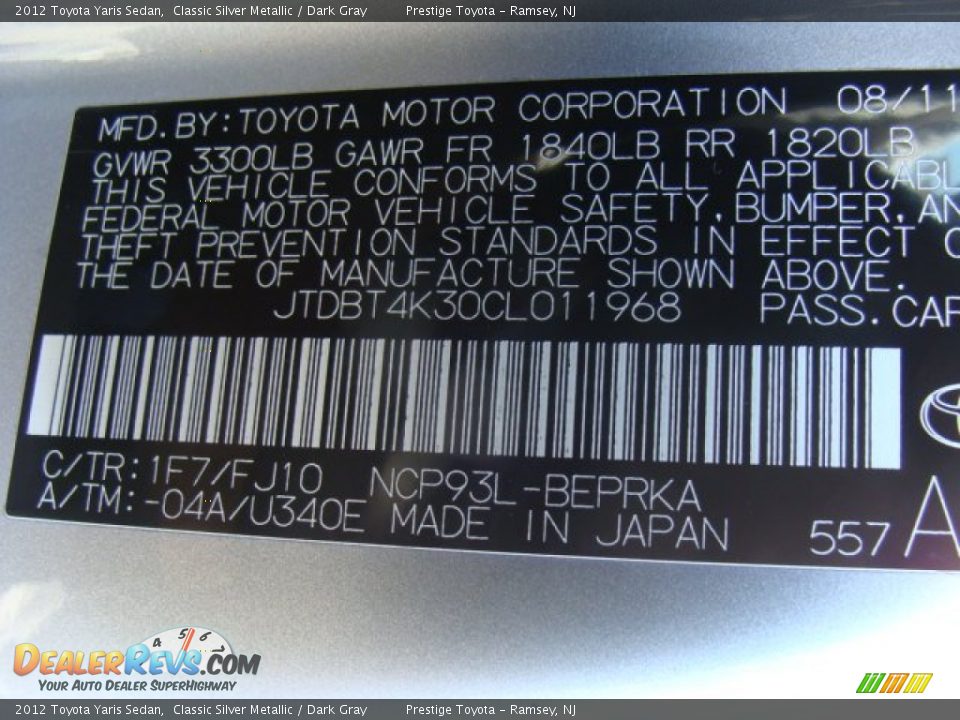 2012 Toyota Yaris Sedan Classic Silver Metallic / Dark Gray Photo #15