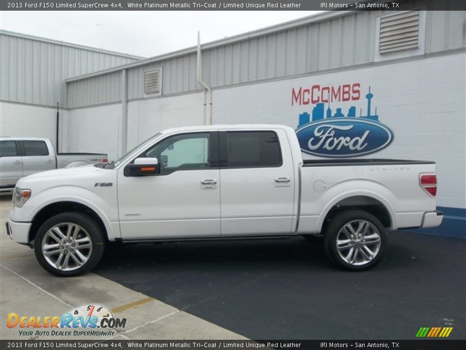 2013 Ford F150 Limited SuperCrew 4x4 White Platinum Metallic Tri-Coat / Limited Unique Red Leather Photo #3