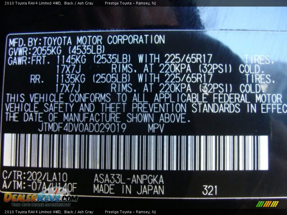 2010 Toyota RAV4 Limited 4WD Black / Ash Gray Photo #15