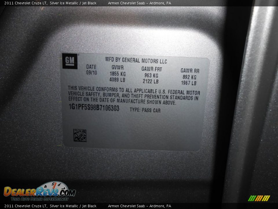 2011 Chevrolet Cruze LT Silver Ice Metallic / Jet Black Photo #27