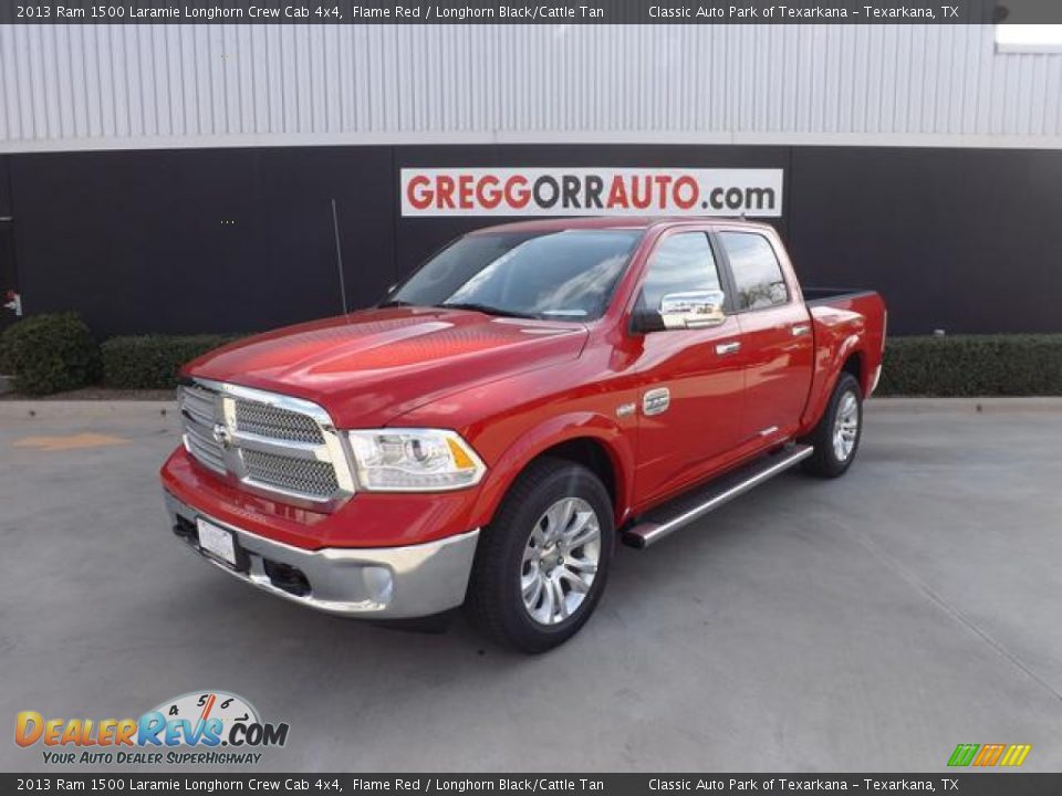 2013 Ram 1500 Laramie Longhorn Crew Cab 4x4 Flame Red / Longhorn Black/Cattle Tan Photo #2