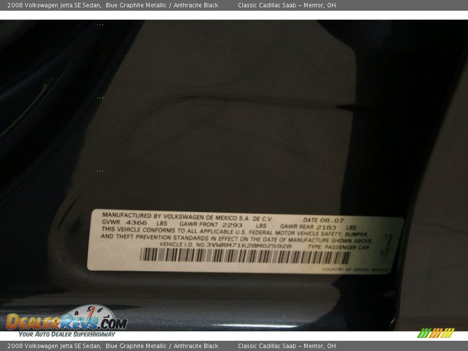 2008 Volkswagen Jetta SE Sedan Blue Graphite Metallic / Anthracite Black Photo #20
