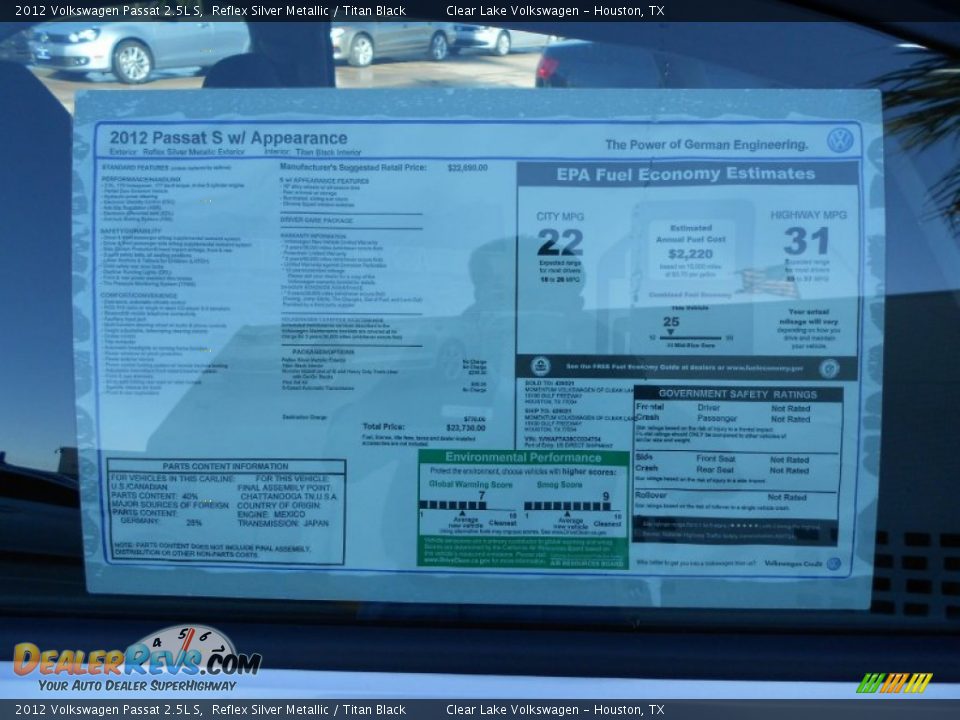 2012 Volkswagen Passat 2.5L S Reflex Silver Metallic / Titan Black Photo #20