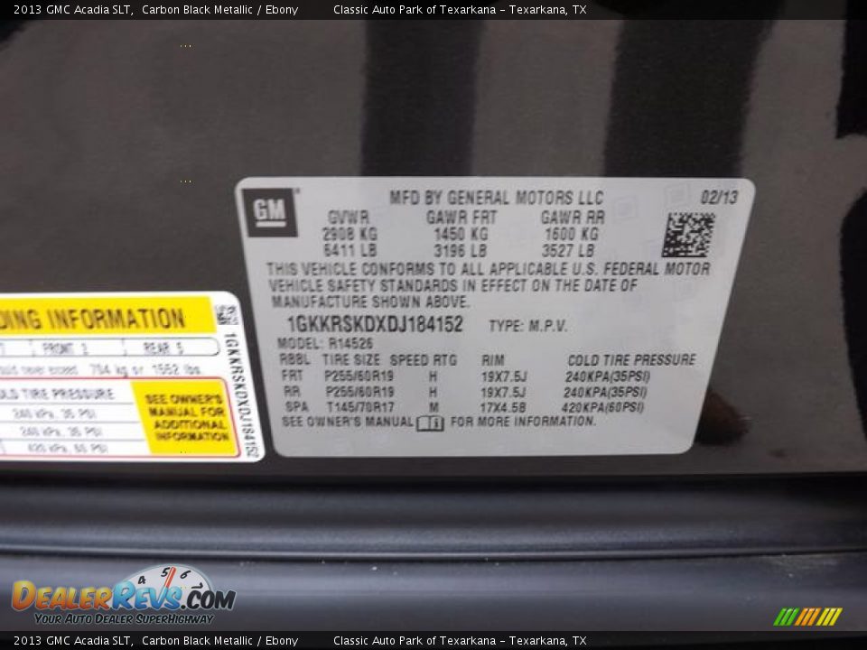 2013 GMC Acadia SLT Carbon Black Metallic / Ebony Photo #33