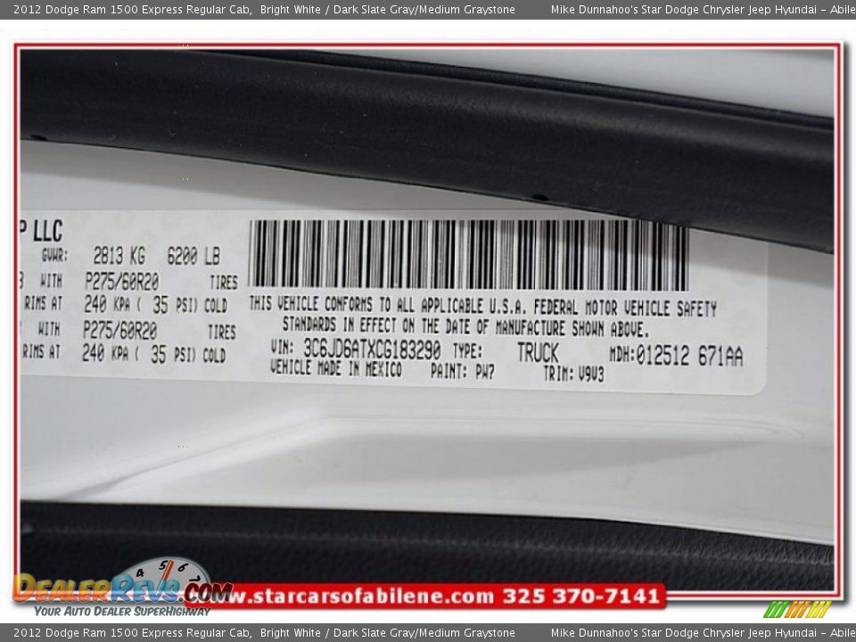 2012 Dodge Ram 1500 Express Regular Cab Bright White / Dark Slate Gray/Medium Graystone Photo #12