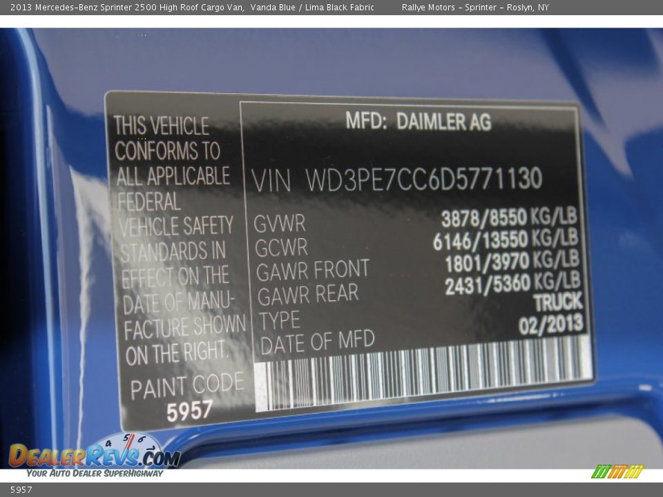 Mercedes-Benz Color Code 5957 Vanda Blue
