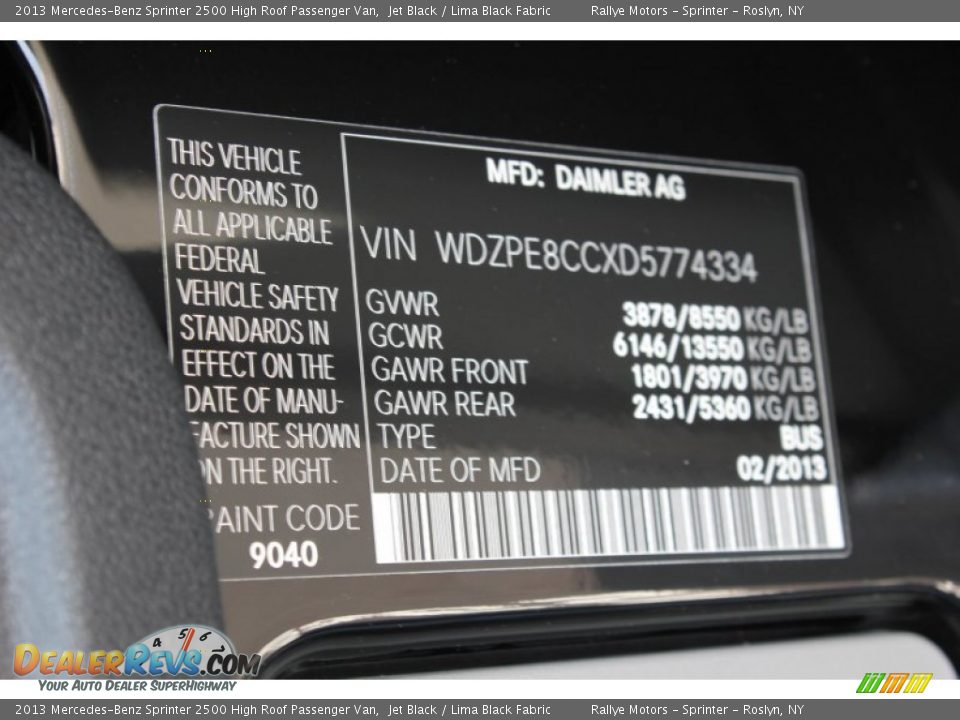 2013 Mercedes-Benz Sprinter 2500 High Roof Passenger Van Jet Black / Lima Black Fabric Photo #20